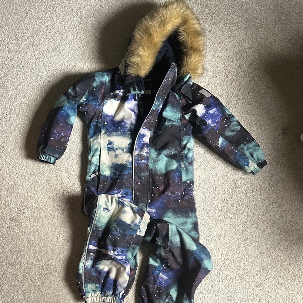 Reima Galaxy Print Snowsuit with Faux Fur Hood